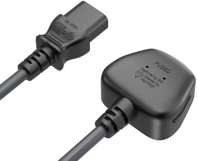 Alt view image 2 of 7 - CableLeader 8ft IEC320 C13 to BS1363 England UK Power Cord with Fuse 18AWG 13A/250V, Heavy-Duty for PCs, Monitors, Scanners, Printers, Britain 3 Prong Type G Plug, Black