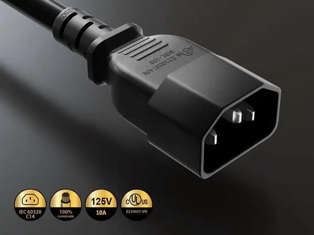 Alt view image 2 of 5 - CableLeader 3ft 18 AWG NEMA 5-15R to C14 Monitor Power Adapter Cord, 10A/125V, Computer Equipment to PDU Power Cord, Black