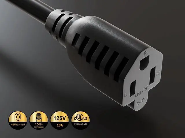 Alt view image 3 of 5 - CableLeader 3ft 18 AWG NEMA 5-15R to C14 Monitor Power Adapter Cord, 10A/125V, Computer Equipment to PDU Power Cord, Black