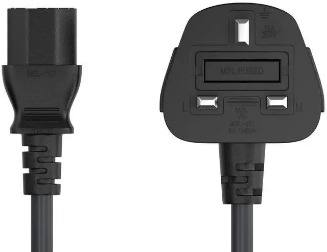Alt view image 3 of 7 - CableLeader 10ft IEC320 C13 to BS1363 England UK Power Cord with Fuse 18AWG 13A/250V, Heavy-Duty for PCs, Monitors, Scanners, Printers, Britain 3 Prong Type G Plug, Black