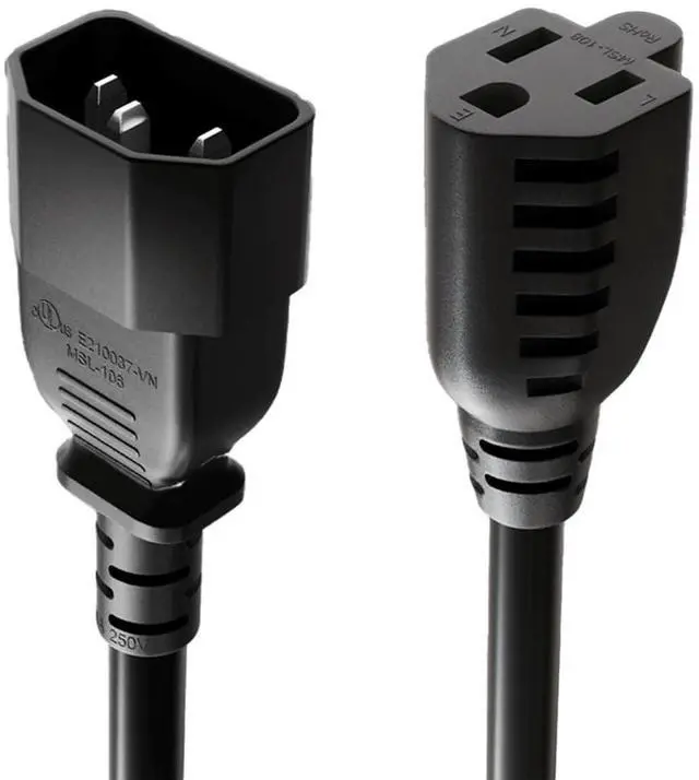 Alt view image 5 of 5 - CableLeader 3ft 18 AWG NEMA 5-15R to C14 Monitor Power Adapter Cord, 10A/125V, Computer Equipment to PDU Power Cord, Black