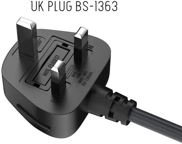 Alt view image 4 of 7 - CableLeader 10ft IEC320 C13 to BS1363 England UK Power Cord with Fuse 18AWG 13A/250V, Heavy-Duty for PCs, Monitors, Scanners, Printers, Britain 3 Prong Type G Plug, Black