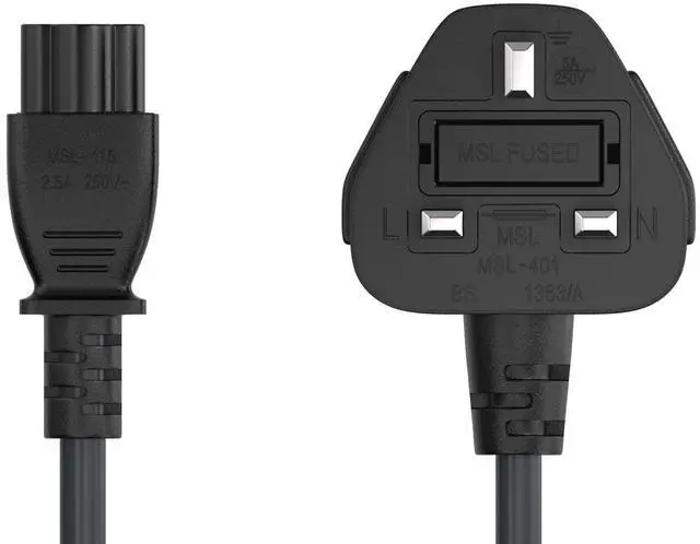 Alt view image 5 of 8 - cable leader 6ft 18 awg england notebook power cord, polarized, with fuse iec320c5 to uk plug bs13631/a