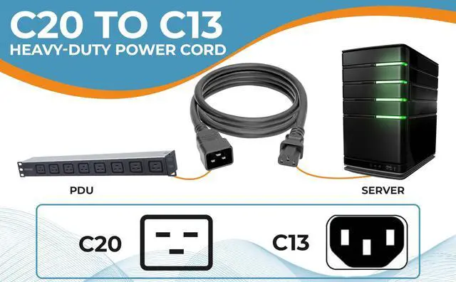 Alt view image 6 of 8 - cable leader 3ft 14 awg 15a 250v power cord (iec320 c20 to iec320 c13), black