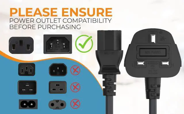 Alt view image 7 of 7 - CableLeader 10ft IEC320 C13 to BS1363 England UK Power Cord with Fuse 18AWG 13A/250V, Heavy-Duty for PCs, Monitors, Scanners, Printers, Britain 3 Prong Type G Plug, Black