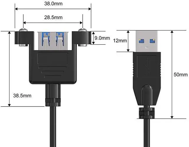 Alt view image 5 of 5 - Cable Leader 6ft USB 3.0 Panel-Mount Type A Male to Type A Female Cable
