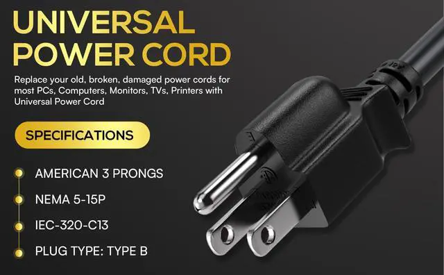 Alt view image 7 of 7 - CableLeader 3ft 16 AWG Universal Power Cord IEC320 C13 to NEMA 5-15P, Extension Power Cord, Compatible with Computers, Monitors, Printers & TVs, Pack of 1