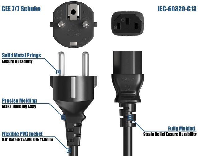 Alt view image 4 of 7 - Cable Leader 6 ft 18 AWG European Schuko Power Cord CEE 7/7 to IEC320 C13