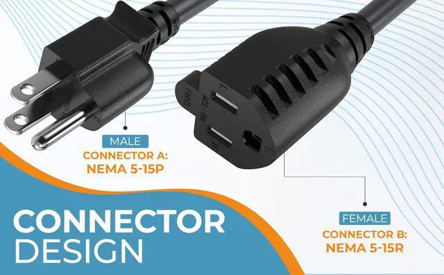 Alt view image 6 of 7 - CableLeader 1ft NEMA 5-15P to 5-15R Heavy Duty Power Extension Cord, 14AWG SJT 15A/125V, Outlet Extension Power Cable, NEMA 5-15R to NEMA 5-15P AC Power Cord, UL Listed, Black