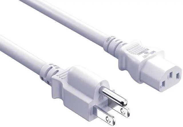 Main image of CableLeader 2ft 18 AWG Universal Power Cord IEC320 C13 to NEMA 5-15P, Extension Power Cord, Compatible with Computers, Monitors, Printers & TVs, White