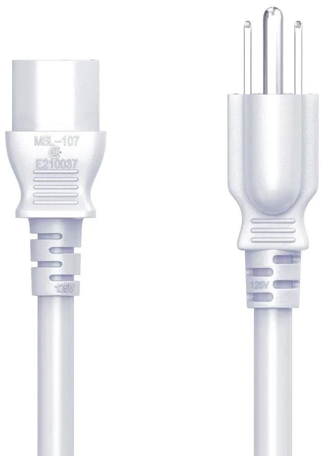 Alt view image 3 of 6 - CableLeader 2ft 18 AWG Universal Power Cord IEC320 C13 to NEMA 5-15P, Extension Power Cord, Compatible with Computers, Monitors, Printers & TVs, White