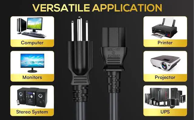 Alt view image 6 of 6 - CableLeader 2ft 18 AWG Universal Power Cord IEC320 C13 to NEMA 5-15P, Extension Power Cord, Compatible with Computers, Monitors, Printers & TVs, White