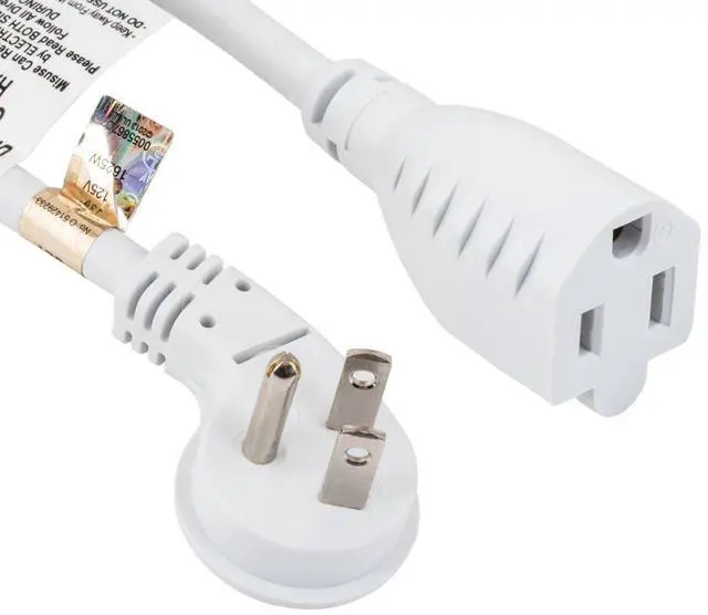 Alt view image 3 of 6 - cable leader 1ft ultra low profile power extension cord nema 5-15p to nema 5-15r (white)