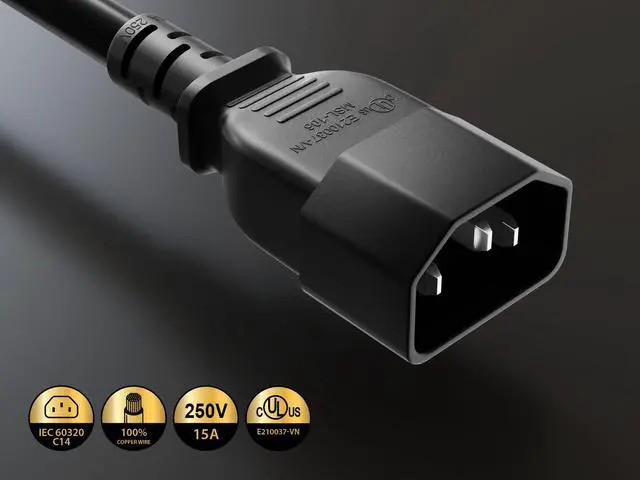 Alt view image 3 of 6 - cable leader 14 awg 15a 250v power cord (iec320 c14 to iec320 c15) ul listed (15 foot (1 pack))