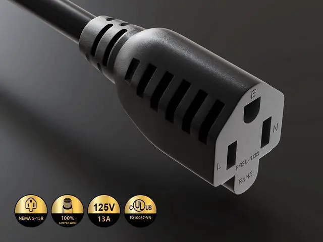 Alt view image 3 of 7 - CableLeader 6ft Ultra Low Profile Power Extension Cord Cable NEMA 5-15P to NEMA 5-15R, UL Listed