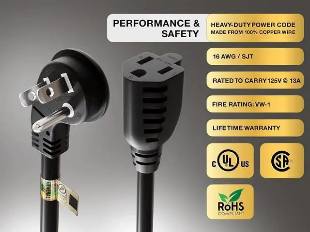 Alt view image 4 of 7 - CableLeader 6ft Ultra Low Profile Power Extension Cord Cable NEMA 5-15P to NEMA 5-15R, UL Listed