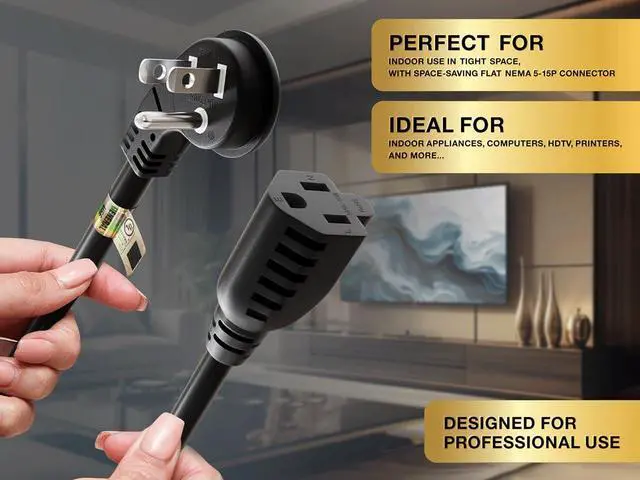 Alt view image 5 of 7 - CableLeader 6ft Ultra Low Profile Power Extension Cord Cable NEMA 5-15P to NEMA 5-15R, UL Listed