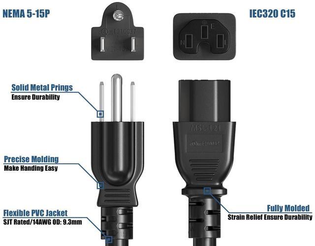 Alt view image 4 of 5 - CableLeader 8ft 14 AWG 15A 125V Power Cord Cable NEMA 5-15P to IEC320 C15, UL Listed