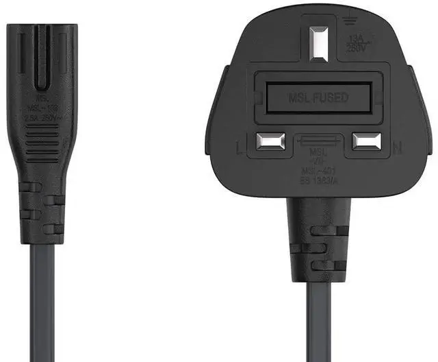 Alt view image 4 of 7 - cable leader 6ft 18 awg england / uk notebook power cord, non-polarized, with fuse (iec-320-c7 to uk plug bs1363-1/a)