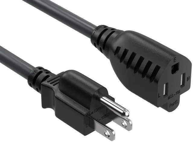 Main image of CableLeader 6ft Extension Power Cord NEMA 5-15P to NEMA 5-15R 3 Prong Power Cable AC Power Cord, UL Listed, 16AWG, Black