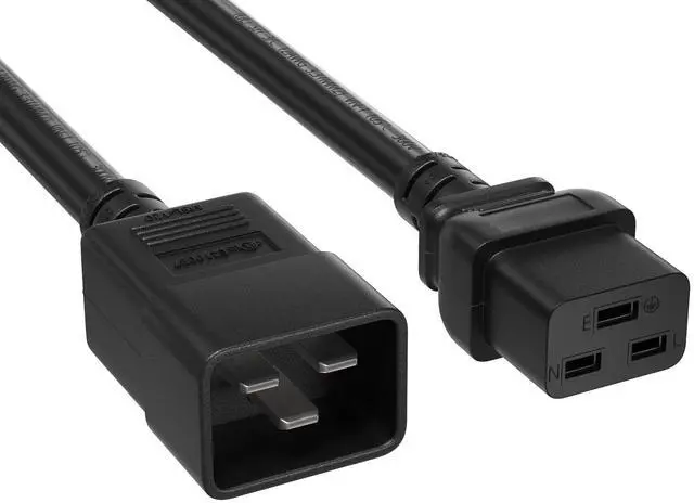Main image of CableLeader 2ft 12 AWG Heavy Duty Power Cord IEC320 C20 to IEC320 C19, 20A 250V, Extension Cable for PDUs, UPS Systems & Servers, Black