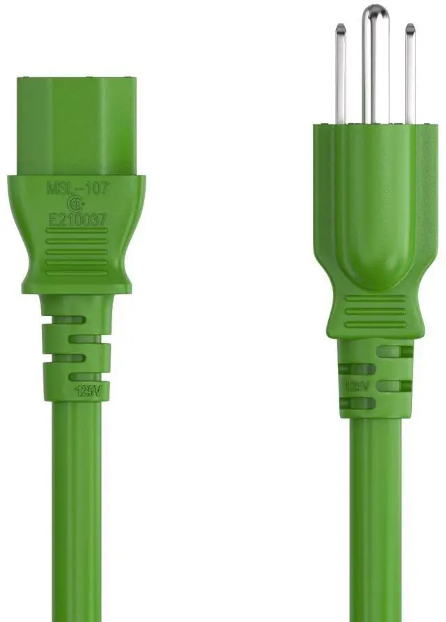 Alt view image 5 of 7 - CableLeader 10ft 18 AWG Universal Power Cord IEC320 C13 to NEMA 5-15P, Extension Power Cord, Compatible with Computers, Monitors, Printers & TVs, Green