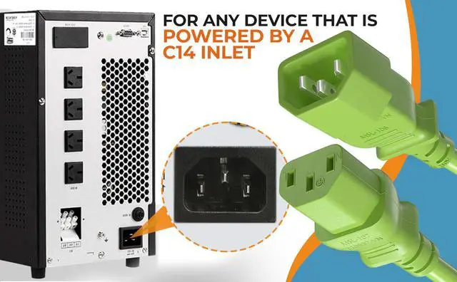 Alt view image 7 of 7 - CableLeader 3ft IEC-320 C13 to C14 Heavy-Duty Power Extension Cord 18 AWG 10A/250V SJT, Computer to PDU CPU Power Extension Cable, PC Power Cable, UL Listed, Green