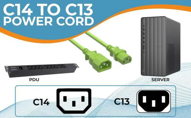 Alt view image 6 of 7 - CableLeader 3ft IEC-320 C13 to C14 Heavy-Duty Power Extension Cord 18 AWG 10A/250V SJT, Computer to PDU CPU Power Extension Cable, PC Power Cable, UL Listed, Green