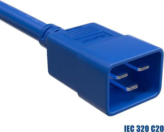 Alt view image 2 of 7 - CableLeader 3ft 12 AWG Heavy Duty Power Cord IEC320 C20 to IEC320 C19, 20A 250V, Extension Cable for PDUs, UPS Systems & Servers, Blue