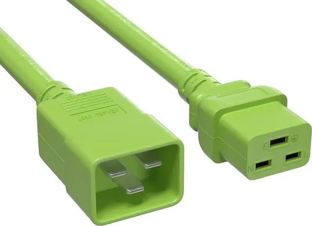 Main image of CableLeader 3ft 12 AWG Heavy Duty Power Cord IEC320 C20 to IEC320 C19, 20A 250V, Extension Cable for PDUs, UPS Systems & Servers, Green