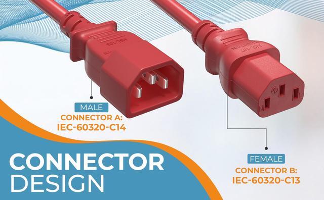 Alt view image 5 of 7 - CableLeader 6ft IEC-320 C13 to C14 Heavy-Duty Power Extension Cord 18 AWG 10A/250V SJT, Computer to PDU CPU Power Extension Cable, PC Power Cable, UL Listed, Red