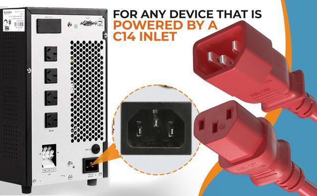 Alt view image 7 of 7 - CableLeader 6ft IEC-320 C13 to C14 Heavy-Duty Power Extension Cord 18 AWG 10A/250V SJT, Computer to PDU CPU Power Extension Cable, PC Power Cable, UL Listed, Red