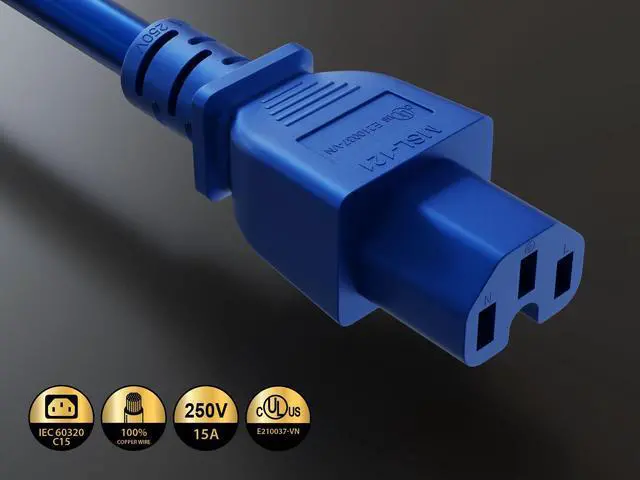 Alt view image 4 of 6 - cable leader 14 awg 15a 250v power cord (iec320 c14 to iec320 c15), color ul listed (6 foot (1 pack), blue)