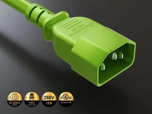 Alt view image 2 of 5 - CableLeader 6ft IEC-60320 C14 to C15 PDU Server Power Cord 14AWG 15A/250V SJT, Green