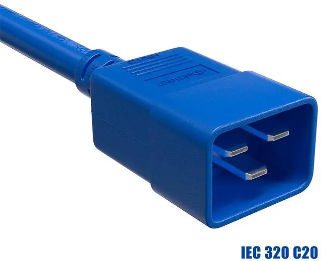 Alt view image 2 of 7 - CableLeader 6ft IEC320 C20 to C13 Power Cord, 14AWG, 15A/250V, SJT, Power Extension Cord for PDUs, UPS Systems, Servers, Computer, Monitor & More, UL Listed, Blue