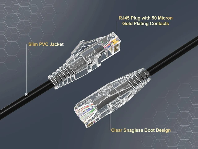 Alt view image 2 of 6 - Cable Leader 1ft Cat6a Ethernet Cable / Slim High Speed LAN Patch Cable, 10 Gigabit RJ45, 500MHz 28AWG Bare Copper UTP, Black, for Patch Panel, Server Rack & Data Center
