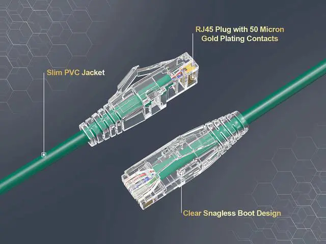 Alt view image 2 of 6 - Cable Leader 15ft Cat6a Ethernet Cable / Slim High Speed LAN Patch Cable, 10 Gigabit RJ45, 500MHz 28AWG Bare Copper UTP, Green, for Patch Panel, Server Rack & Data Center