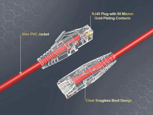 Alt view image 2 of 6 - Cable Leader 10ft Cat6a Ethernet Cable / Slim High Speed LAN Patch Cable, 10 Gigabit RJ45, 500MHz 28AWG Bare Copper UTP, Red, for Patch Panel, Server Rack & Data Center