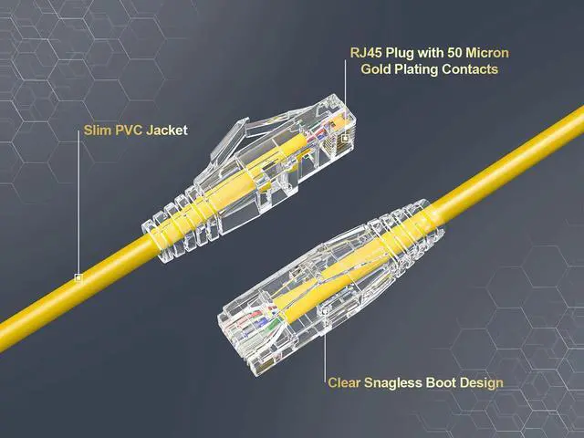 Alt view image 2 of 6 - Cable Leader 50ft Cat6a Ethernet Cable / Slim High Speed LAN Patch Cable, 10 Gigabit RJ45, 500MHz 28AWG Bare Copper UTP, Yellow, for Patch Panel, Server Rack & Data Center
