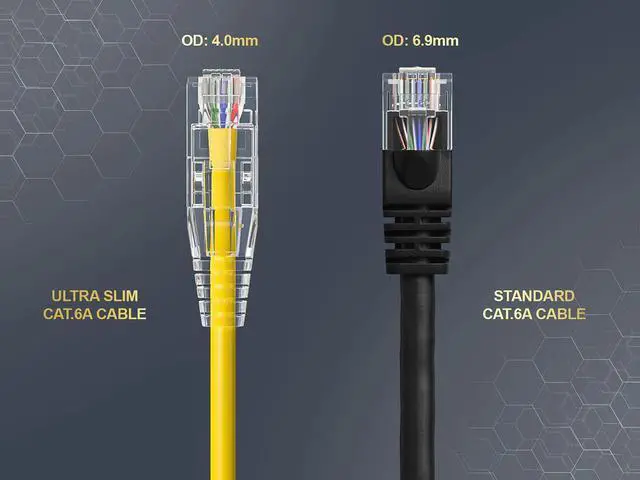 Alt view image 4 of 6 - Cable Leader 50ft Cat6a Ethernet Cable / Slim High Speed LAN Patch Cable, 10 Gigabit RJ45, 500MHz 28AWG Bare Copper UTP, Yellow, for Patch Panel, Server Rack & Data Center