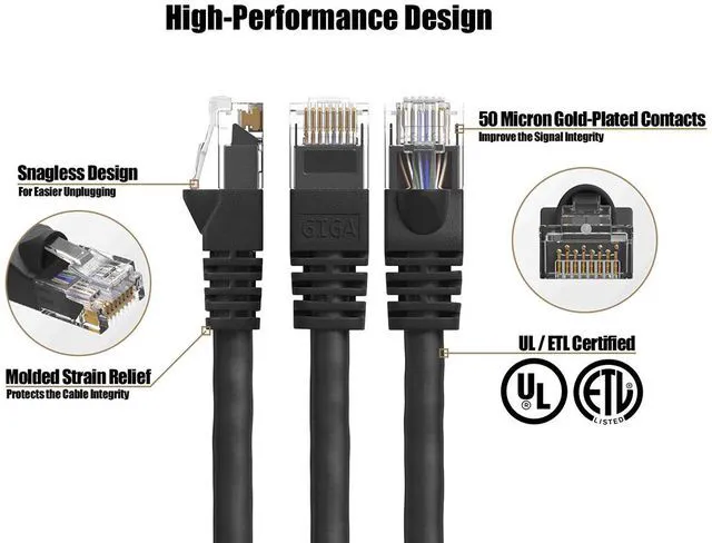 Alt view image 2 of 6 - Cable Leader 10ft Cat6 Ethernet Cable / High Speed LAN Patch Cable, 1 Gigabit RJ45, 550MHz 24AWG Bare Copper UTP, Black, for Home, Office, Gaming & Router