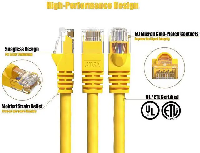 Alt view image 2 of 6 - Cable Leader 75ft Cat6 Ethernet Cable / High Speed LAN Patch Cable, 1 Gigabit RJ45, 550MHz 24AWG Bare Copper UTP, Yellow, for Home, Office, Gaming & Router