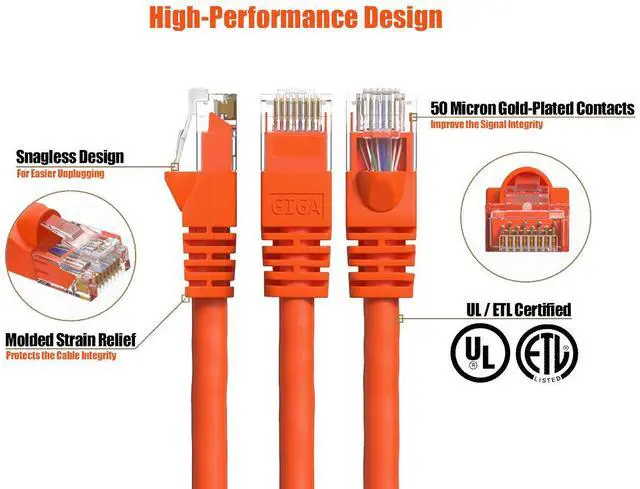 Alt view image 2 of 6 - Cable Leader 25ft Cat6 Ethernet Cable / High Speed LAN Patch Cable, 1 Gigabit RJ45, 550MHz 24AWG Bare Copper UTP, Orange, for Home, Office, Gaming & Router