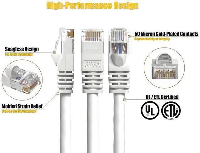 Alt view image 2 of 6 - Cable Leader 1ft Cat6 Ethernet Cable / High Speed LAN Patch Cable, 1 Gigabit RJ45, 550MHz 24AWG Bare Copper UTP, White, for Home, Office, Gaming & Router