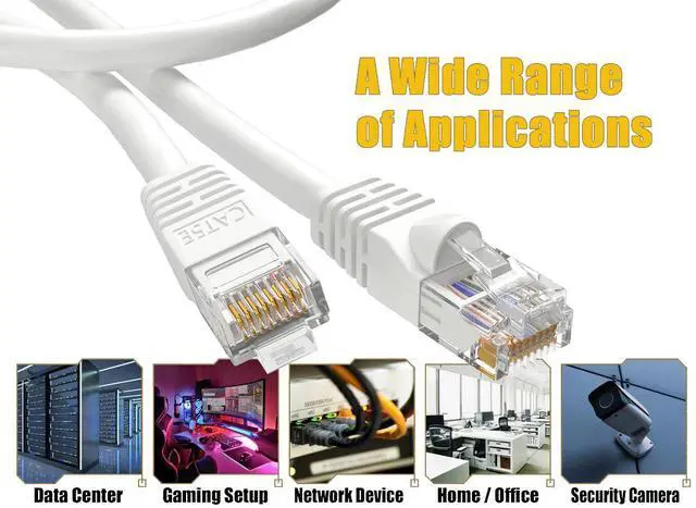 Alt view image 4 of 5 - Cable Leader 50ft Cat5e Ethernet Cable / High Speed LAN Patch Cable, 1 Gigabit RJ45, 350MHz 24AWG Bare Copper UTP, White, for Home, Office, Gaming & Router