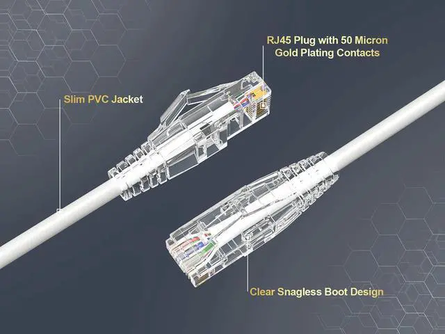 Alt view image 2 of 6 - Cable Leader 25ft Cat6 Slim Ethernet Cable / Mini LAN Patch Cable, 1 Gigabit RJ45, 250MHz 28AWG Bare Copper UTP, White, for Patch Panel, Wall & Behind Desk