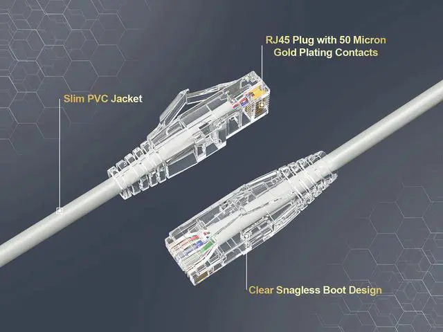 Alt view image 2 of 6 - Cable Leader 25ft Cat6 Slim Ethernet Cable / Mini LAN Patch Cable, 1 Gigabit RJ45, 250MHz 28AWG Bare Copper UTP, Gray, for Patch Panel, Wall & Behind Desk