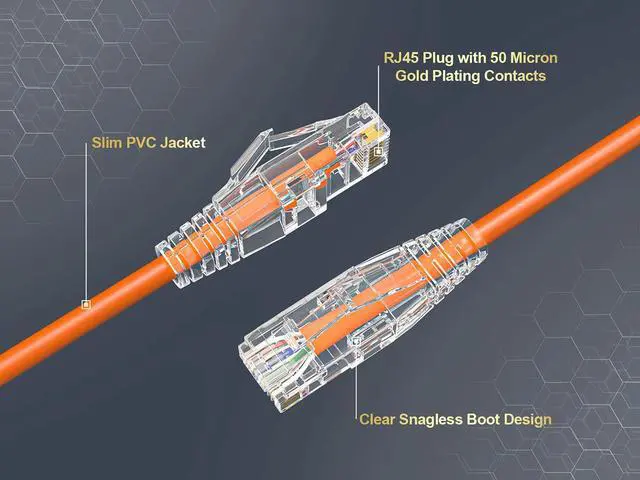 Alt view image 2 of 6 - Cable Leader 3ft Cat6 Slim Ethernet Cable / Mini LAN Patch Cable, 1 Gigabit RJ45, 250MHz 28AWG Bare Copper UTP, Orange, for Patch Panel, Wall & Behind Desk