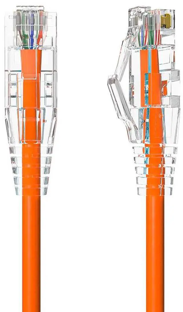 Main image of Cable Leader 15ft Cat6 Slim Ethernet Cable / Mini LAN Patch Cable, 1 Gigabit RJ45, 250MHz 28AWG Bare Copper UTP, Orange, for Patch Panel, Wall & Behind Desk