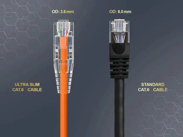Alt view image 4 of 6 - Cable Leader 15ft Cat6 Slim Ethernet Cable / Mini LAN Patch Cable, 1 Gigabit RJ45, 250MHz 28AWG Bare Copper UTP, Orange, for Patch Panel, Wall & Behind Desk